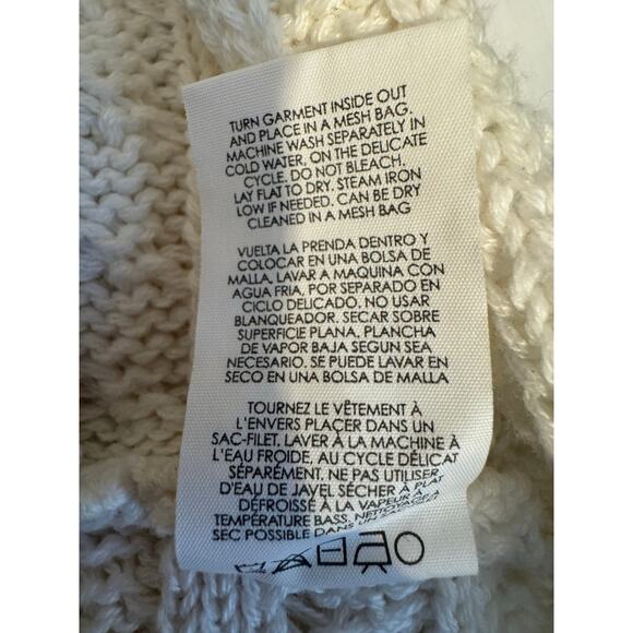 CAbi Fiesta Cream Fringe Sleeve Loose Knit Poncho Style 5803 Medium - Picture 6 of 6